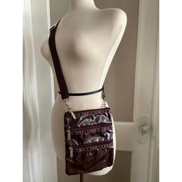 LESPORTSAC Plum Colored 3-Zip Crossbody Bag - Picture 1 of 13